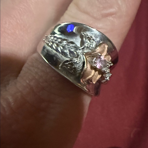 Vintage 925 Silver and Gold Floral Ring with Pink Gemstone sz 9 - Picture 12 of 12